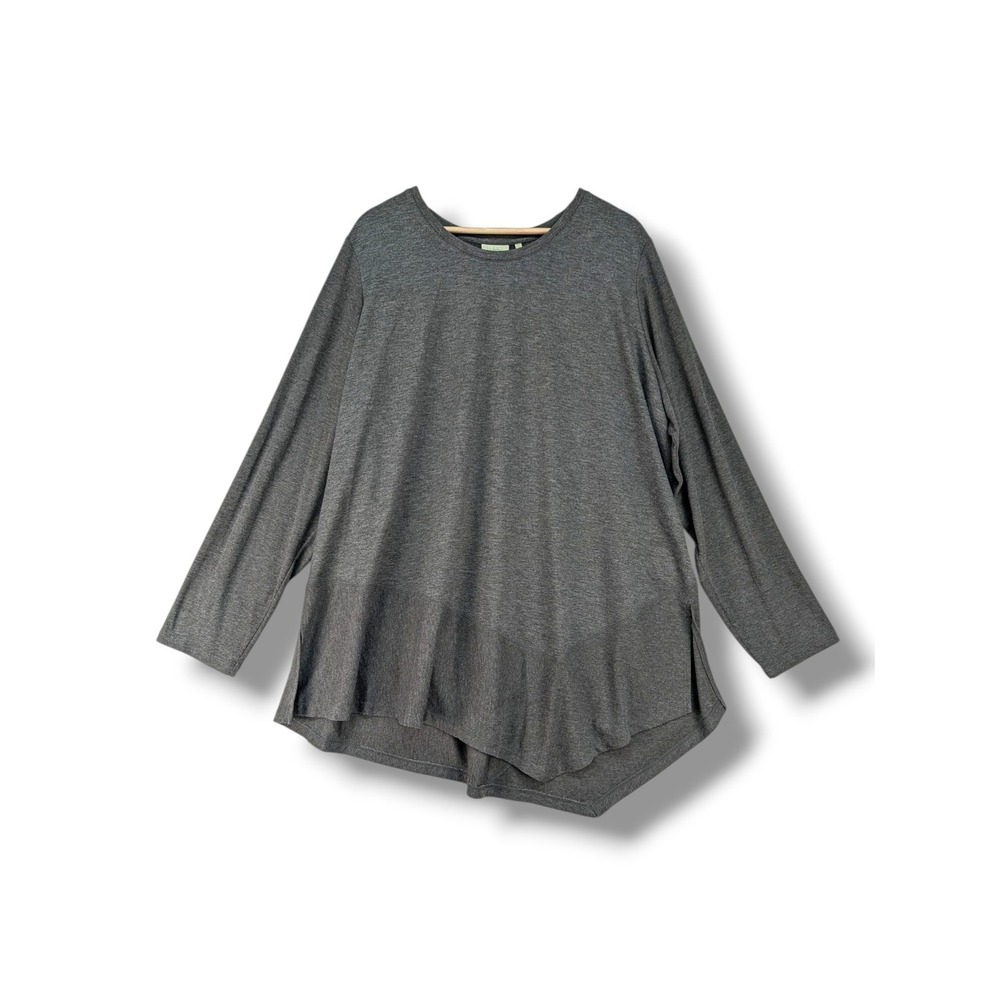 LOGO Lounge Lori Goldstein Gray Long Sleeve Asymmetrical Sharkbite Tunic Top 3X